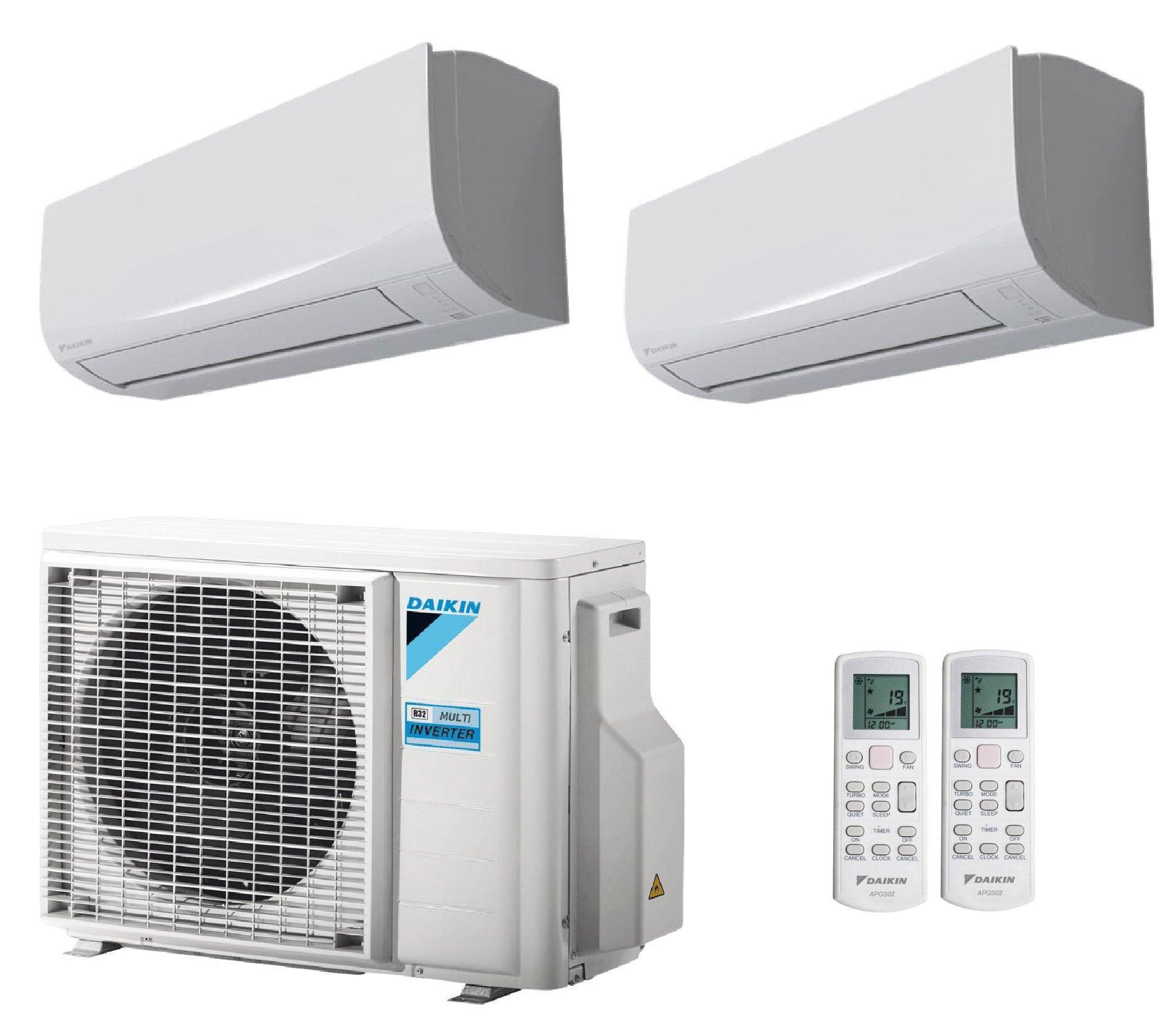 Set completo climatizzatore Dual Split Daikin Inverter 18000 BTU per ambienti fino a 40 mq con due unitu00e0 interne e una esterna